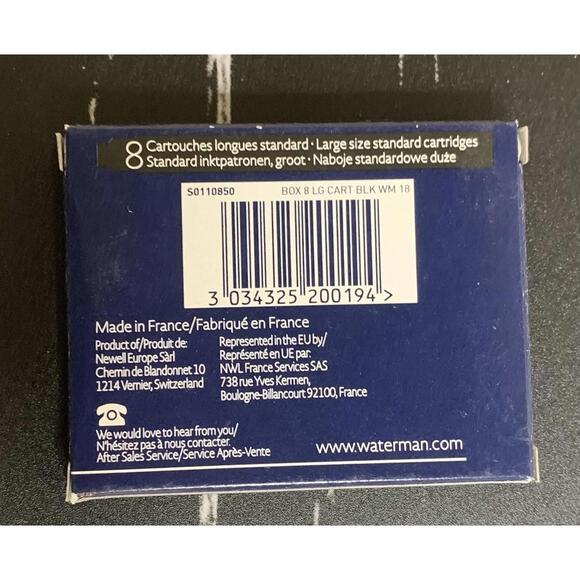 Waterman Intense Black Ink Cartridges Pack Of 8 For Fountain Pens Lot Of 4 Packs - Picture 2 of 2